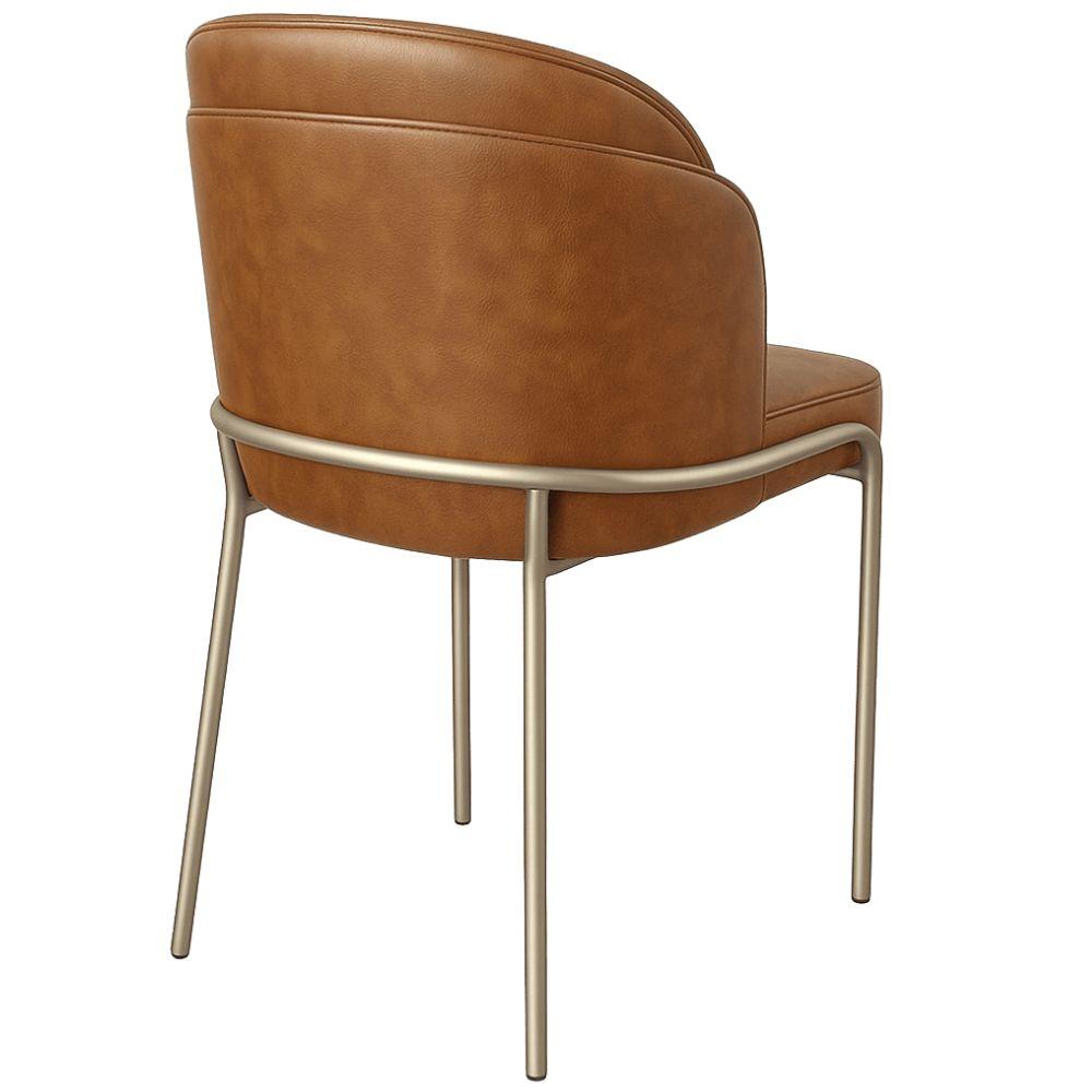Cadeira Aurora Couro Caramelo Metal Champanhe