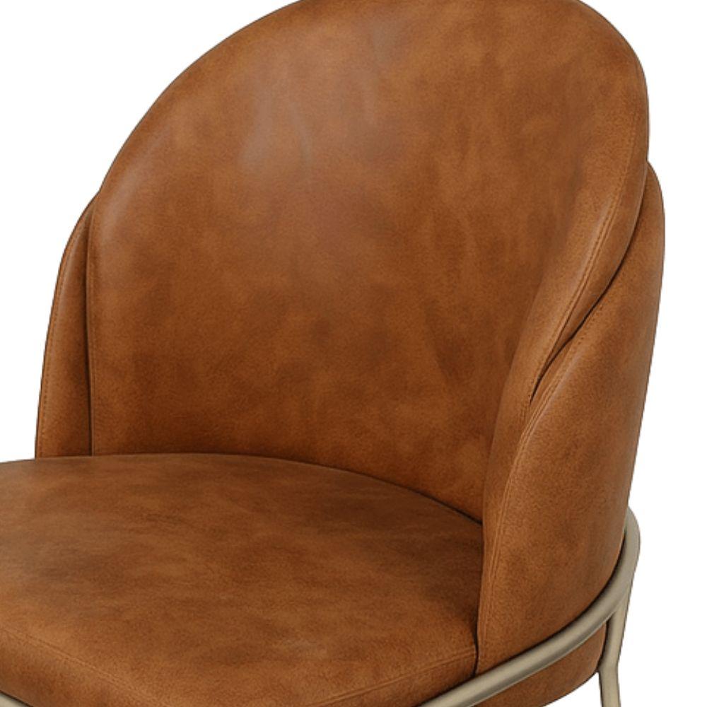 Cadeira Aurora Couro Caramelo Metal Champanhe