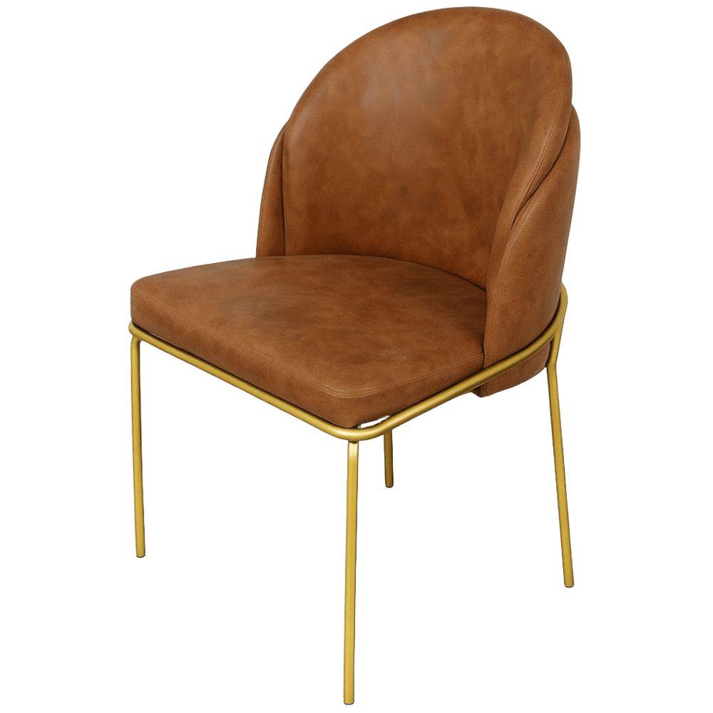 Cadeira Aurora Couro Caramelo Metal Dourado