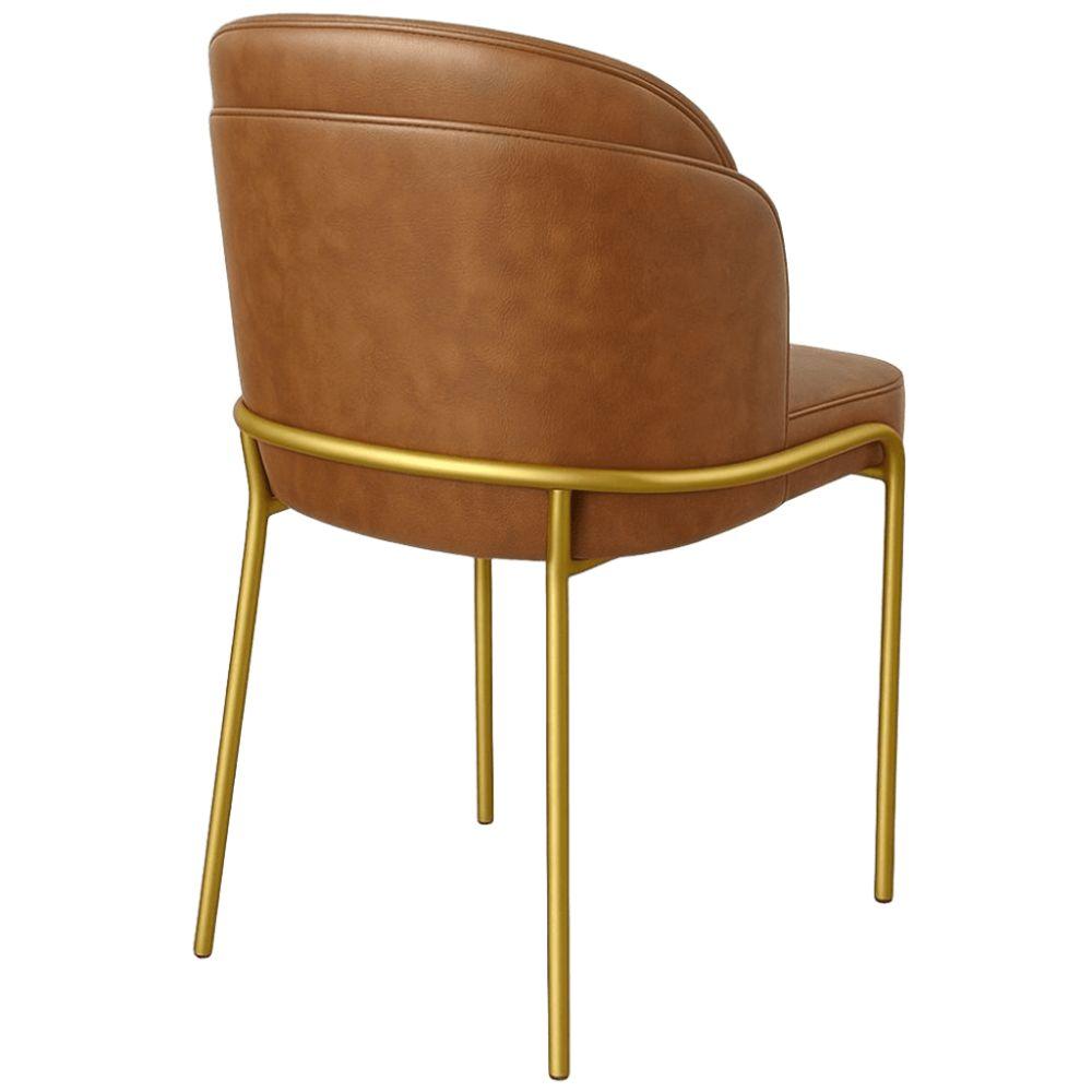 Cadeira Aurora Couro Caramelo Metal Dourado