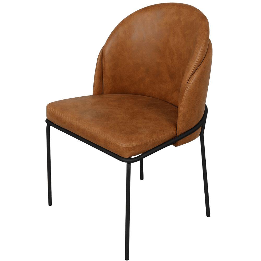 Cadeira Aurora Couro Caramelo Metal Preto