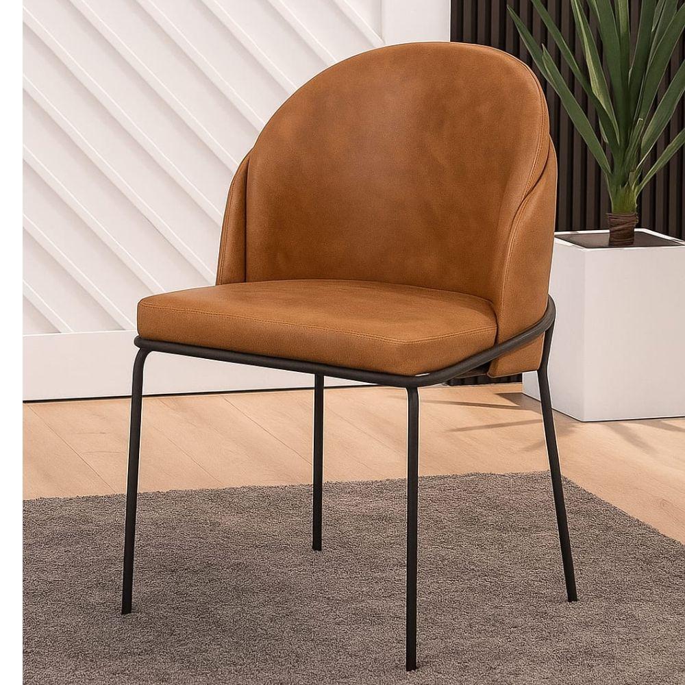 Cadeira Aurora Couro Caramelo Metal Preto