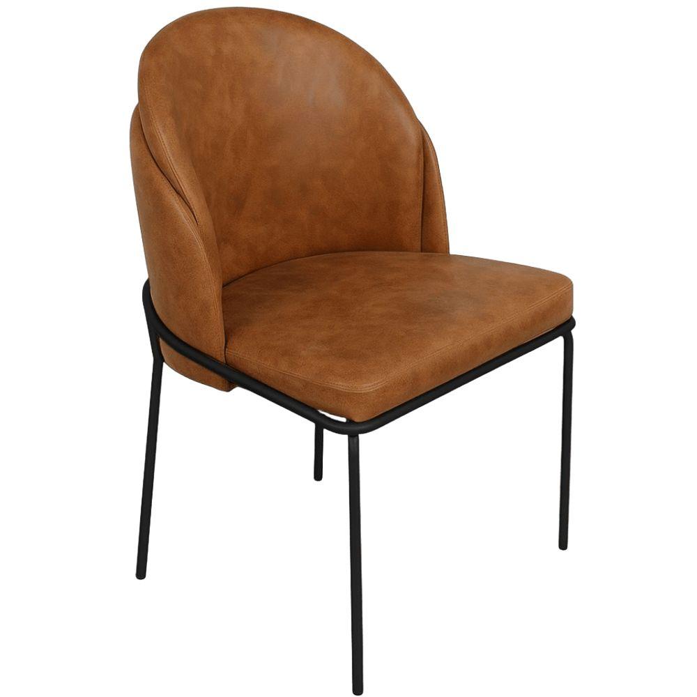 Cadeira Aurora Couro Caramelo Metal Preto