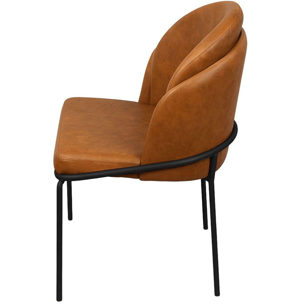 Cadeira Aurora Couro Caramelo Metal Preto