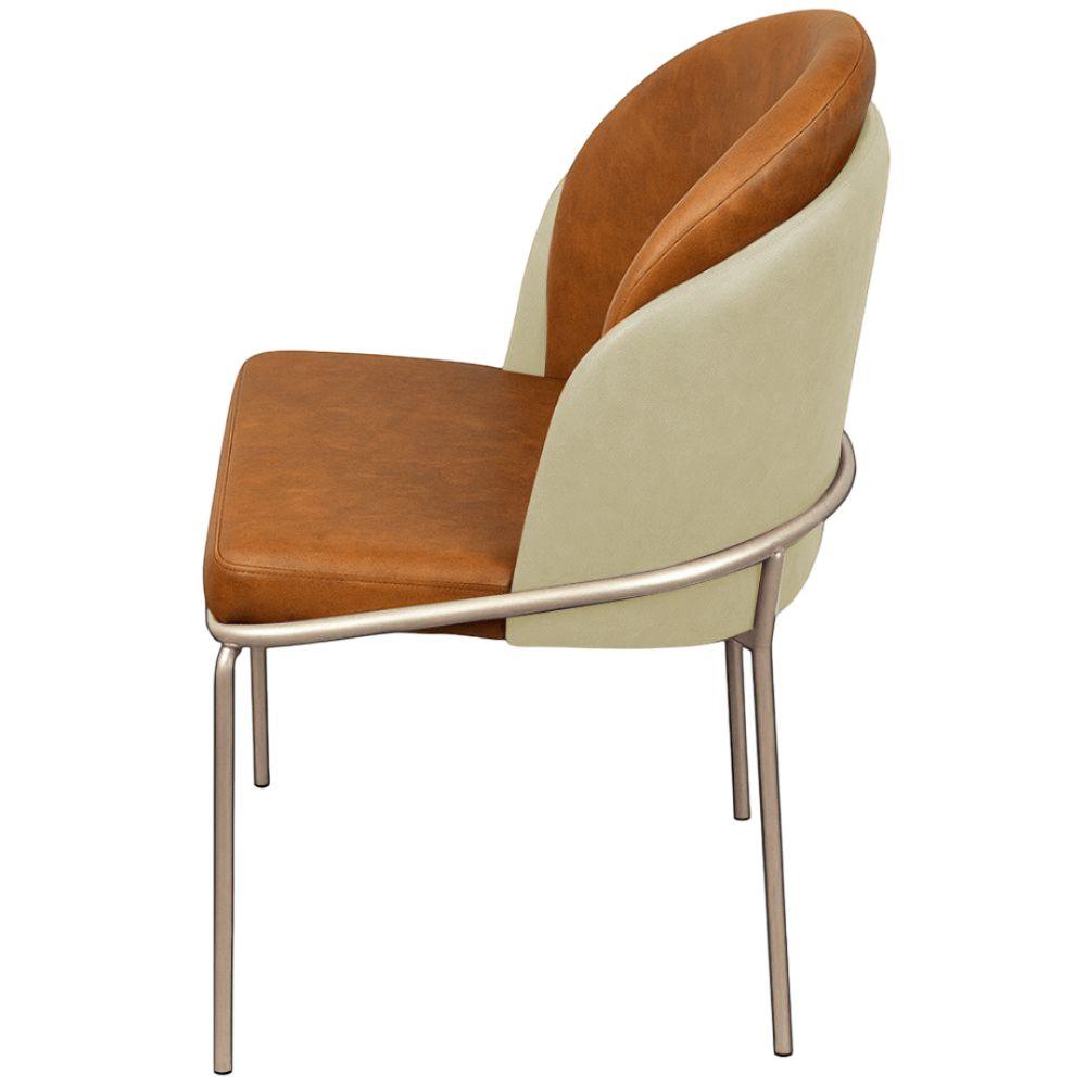 Cadeira Aurora Couro Caramelo com Pérola Metal Champanhe