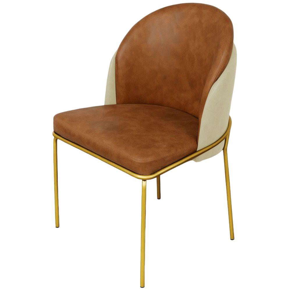 Cadeira Aurora Couro Caramelo com Pérola Metal Dourado