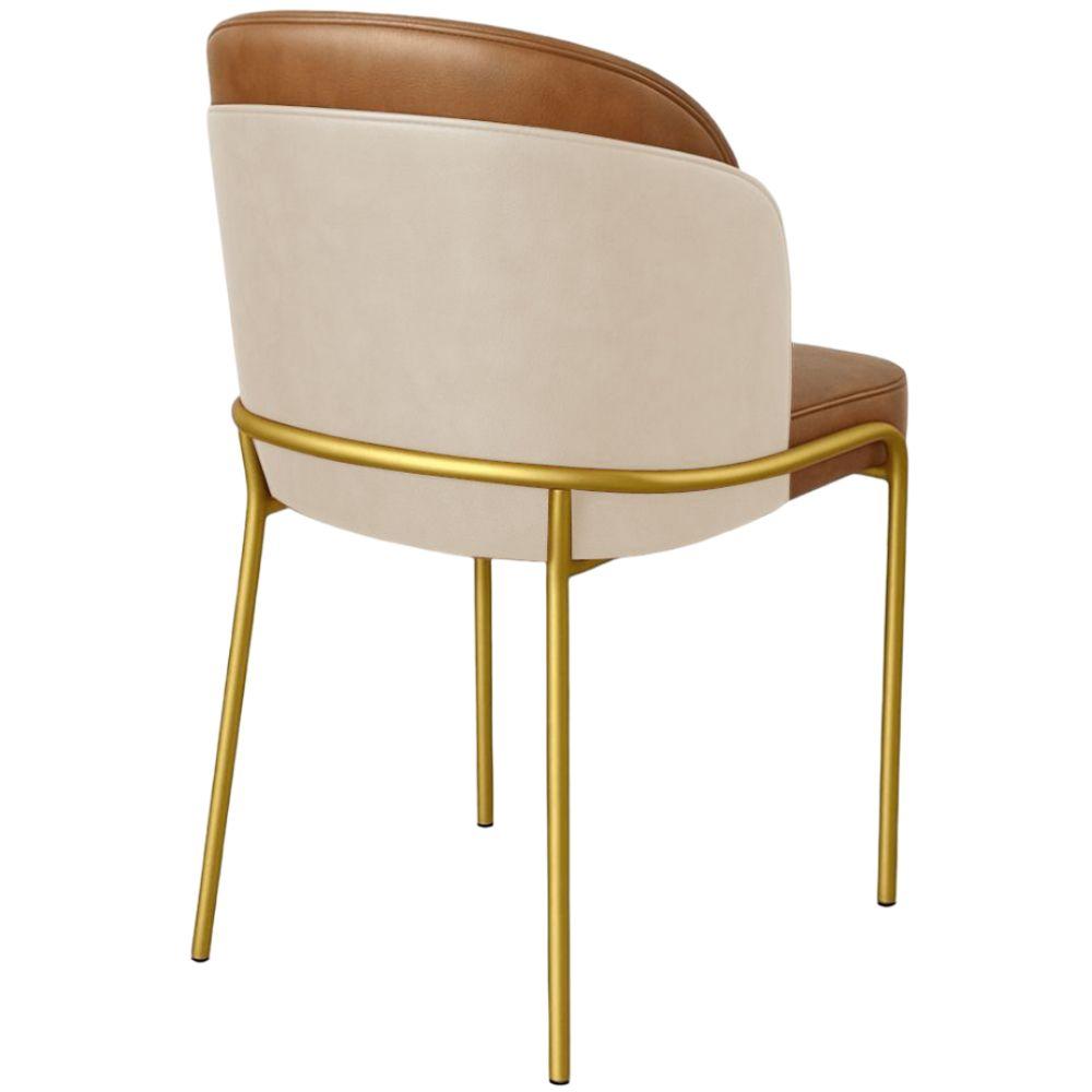 Cadeira Aurora Couro Caramelo com Pérola Metal Dourado