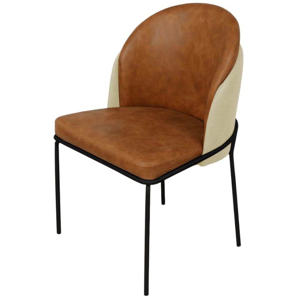 Cadeira Aurora Couro Caramelo com Pérola Metal Preto