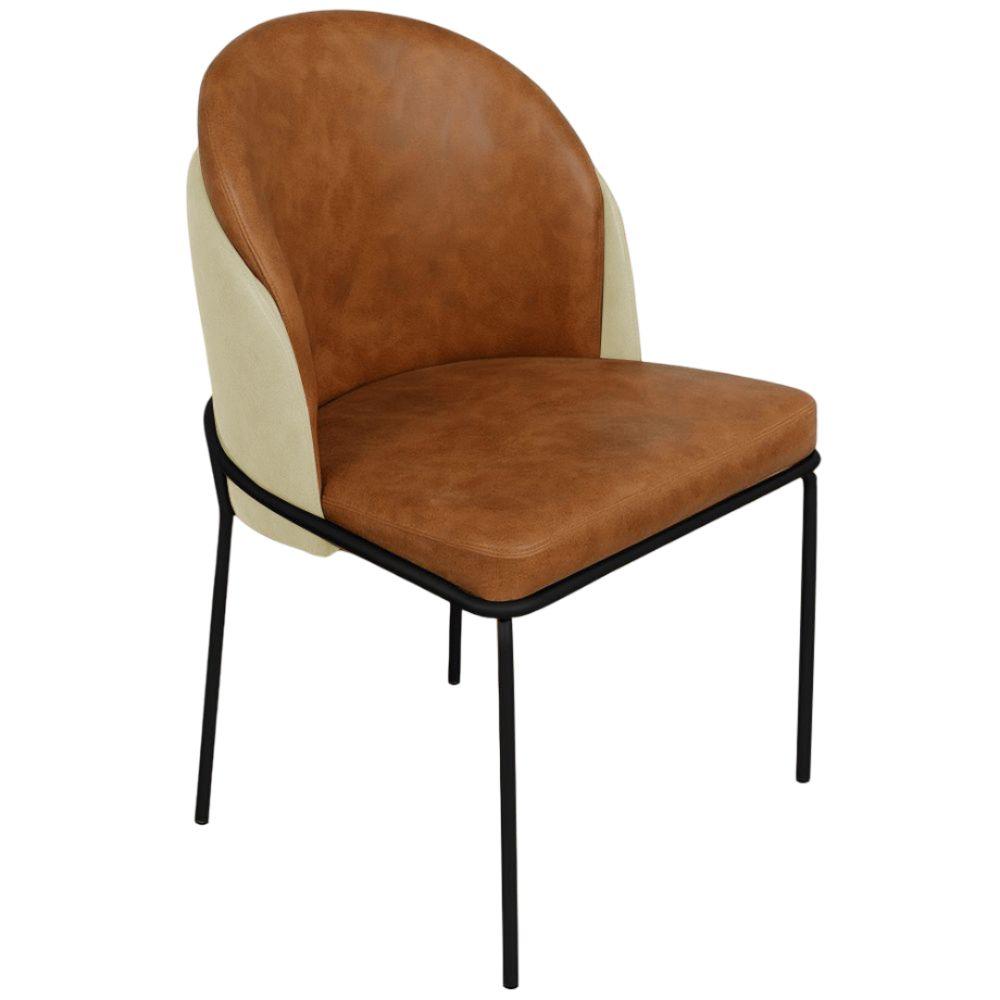 Cadeira Aurora Couro Caramelo com Pérola Metal Preto