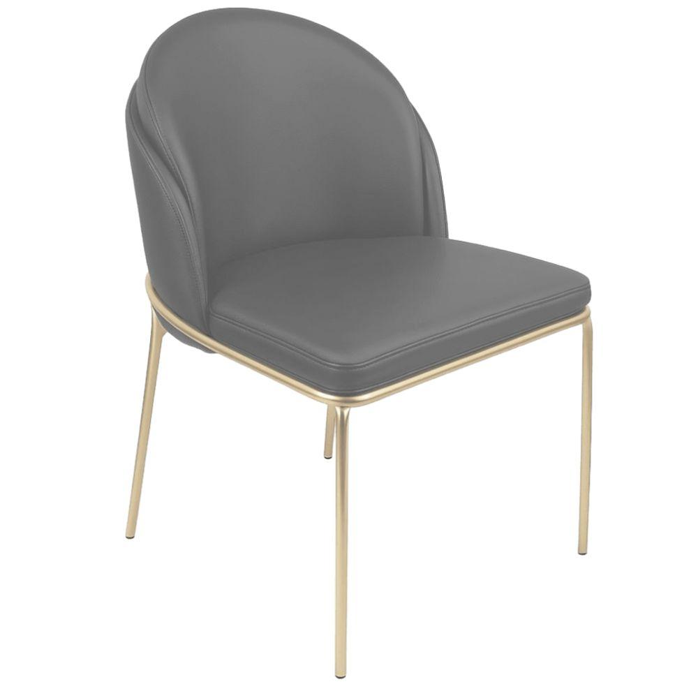 Cadeira Aurora Couro Cinza Metal Champanhe