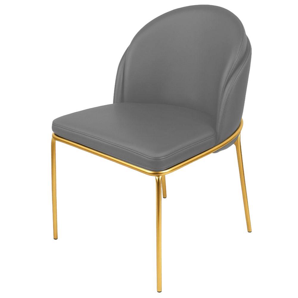 Cadeira Aurora Couro Cinza Metal Dourado