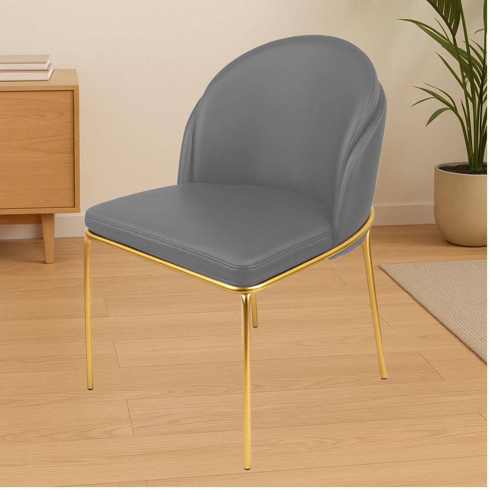 Cadeira Aurora Couro Cinza Metal Dourado
