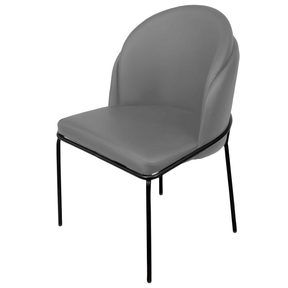 Cadeira Aurora Couro Cinza Metal Preto