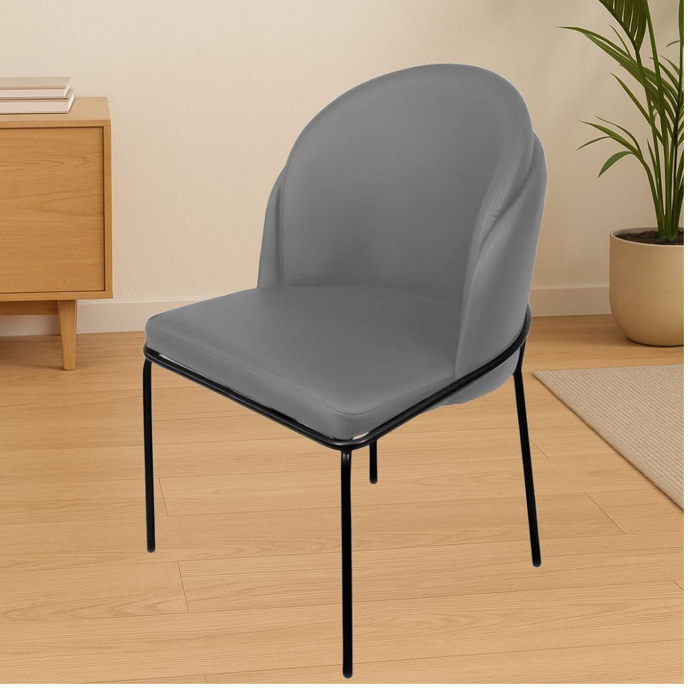 Cadeira Aurora Couro Cinza Metal Preto