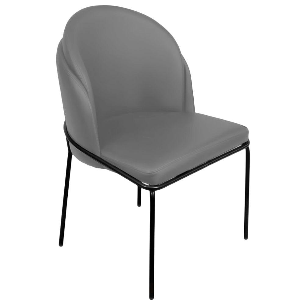 Cadeira Aurora Couro Cinza Metal Preto