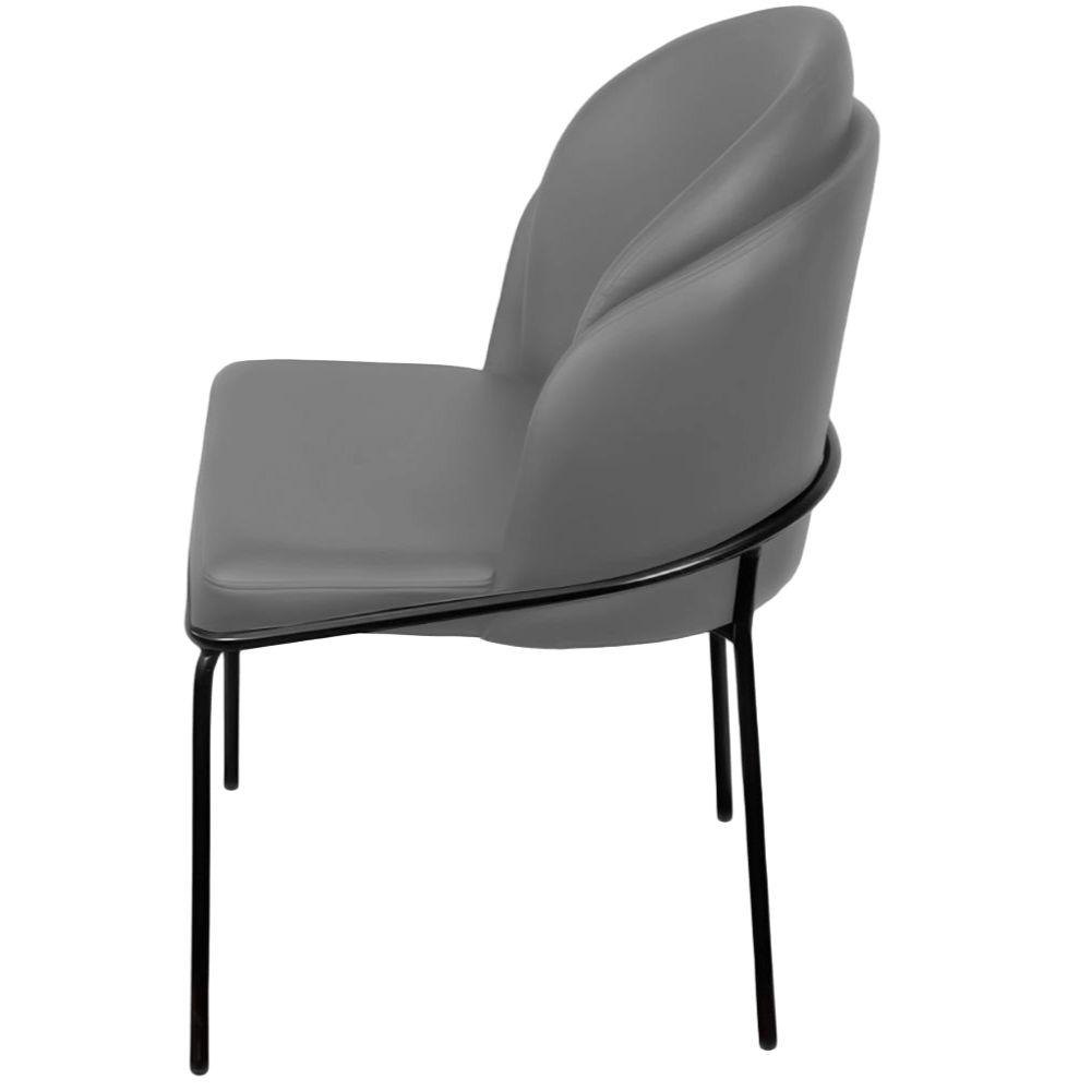 Cadeira Aurora Couro Cinza Metal Preto