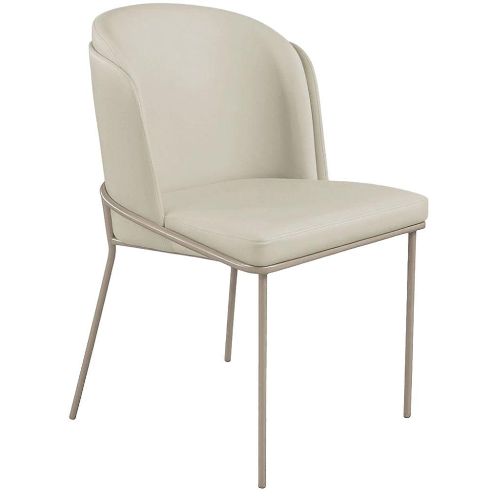 Cadeira Aurora Couro Pérola Metal Champanhe