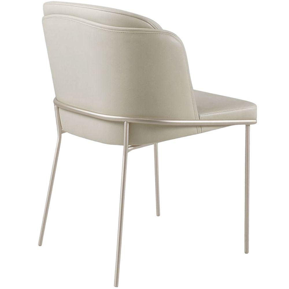 Cadeira Aurora Couro Pérola Metal Champanhe