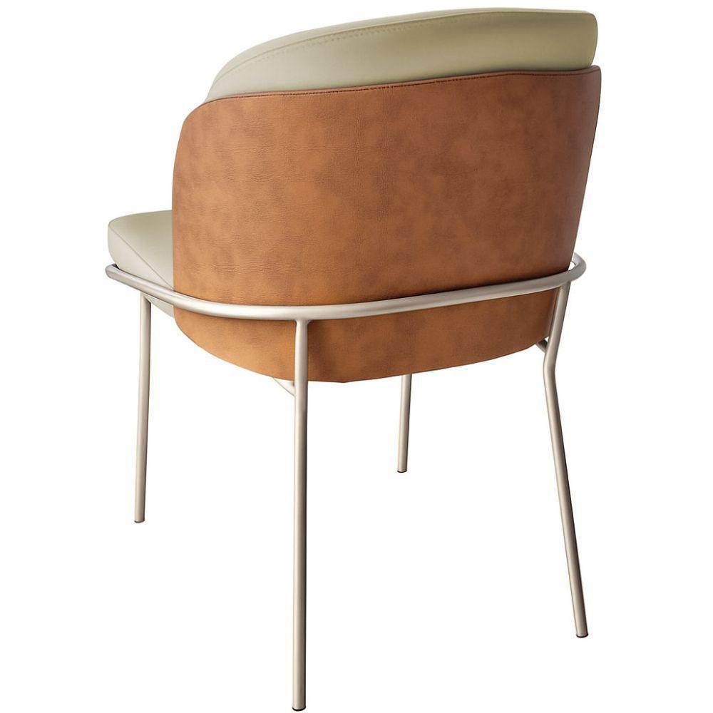 Cadeira Aurora Couro Pérola com Caramelo Metal Champanhe