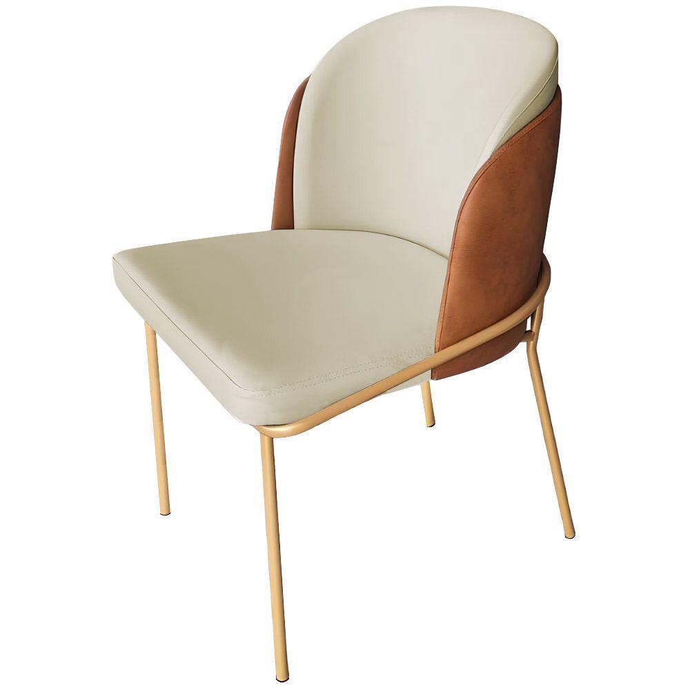 Cadeira Aurora Couro Pérola com Caramelo Metal Dourado