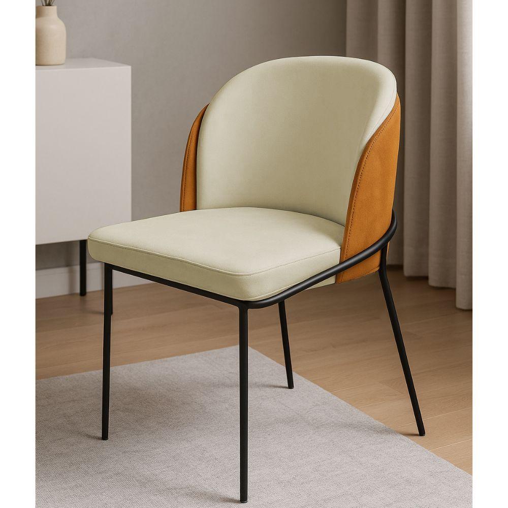 Cadeira Aurora Couro Pérola com Caramelo Metal Preto