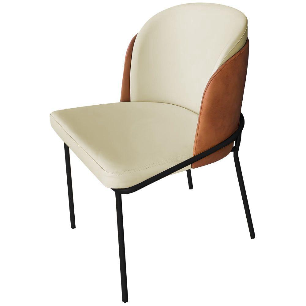 Cadeira Aurora Couro Pérola com Caramelo Metal Preto