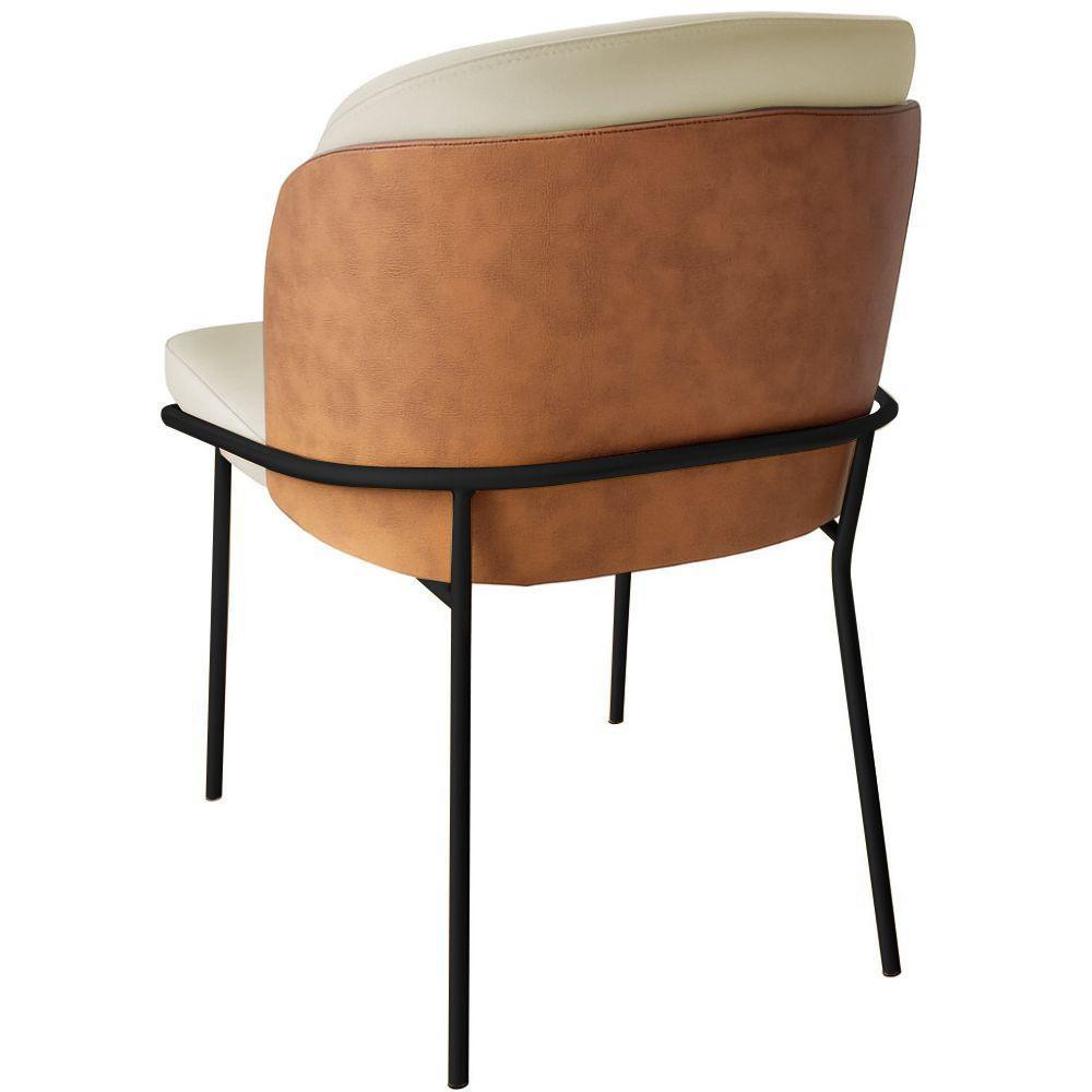 Cadeira Aurora Couro Pérola com Caramelo Metal Preto