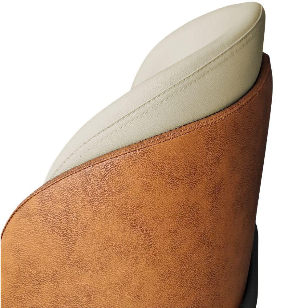 Cadeira Aurora Couro Pérola com Caramelo Metal Preto