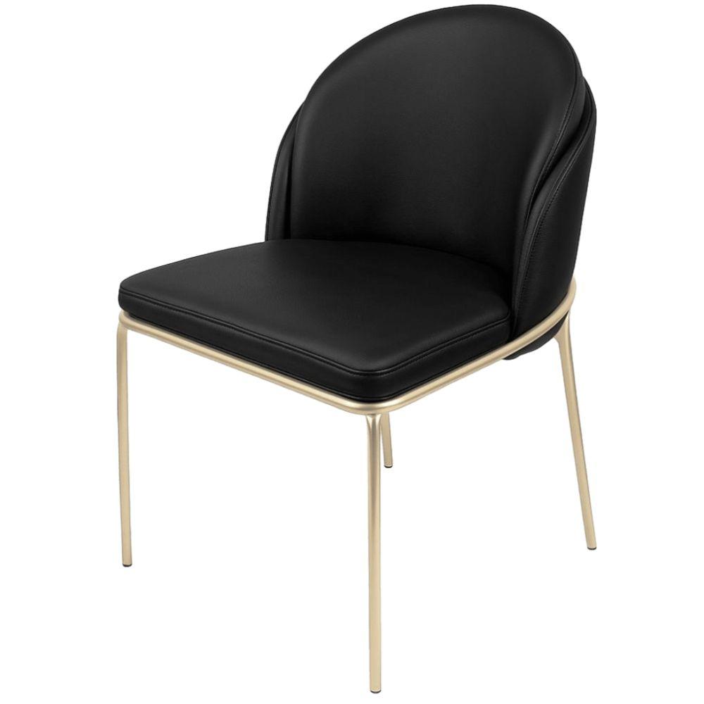 Cadeira Aurora Couro Preto Metal Champanhe