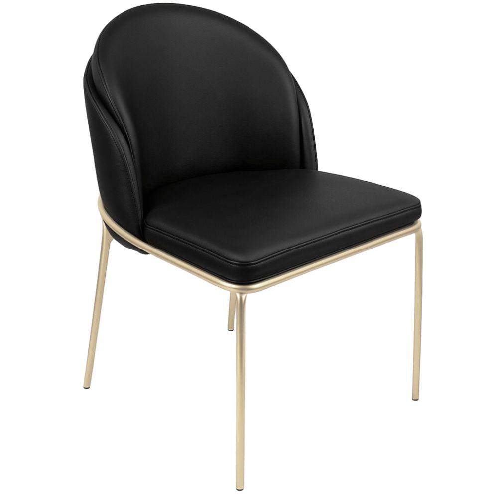 Cadeira Aurora Couro Preto Metal Champanhe