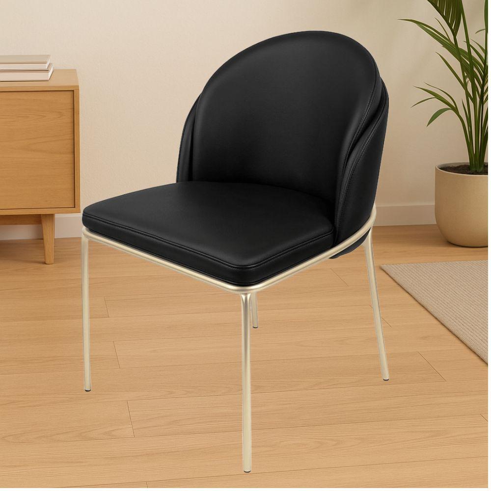 Cadeira Aurora Couro Preto Metal Champanhe