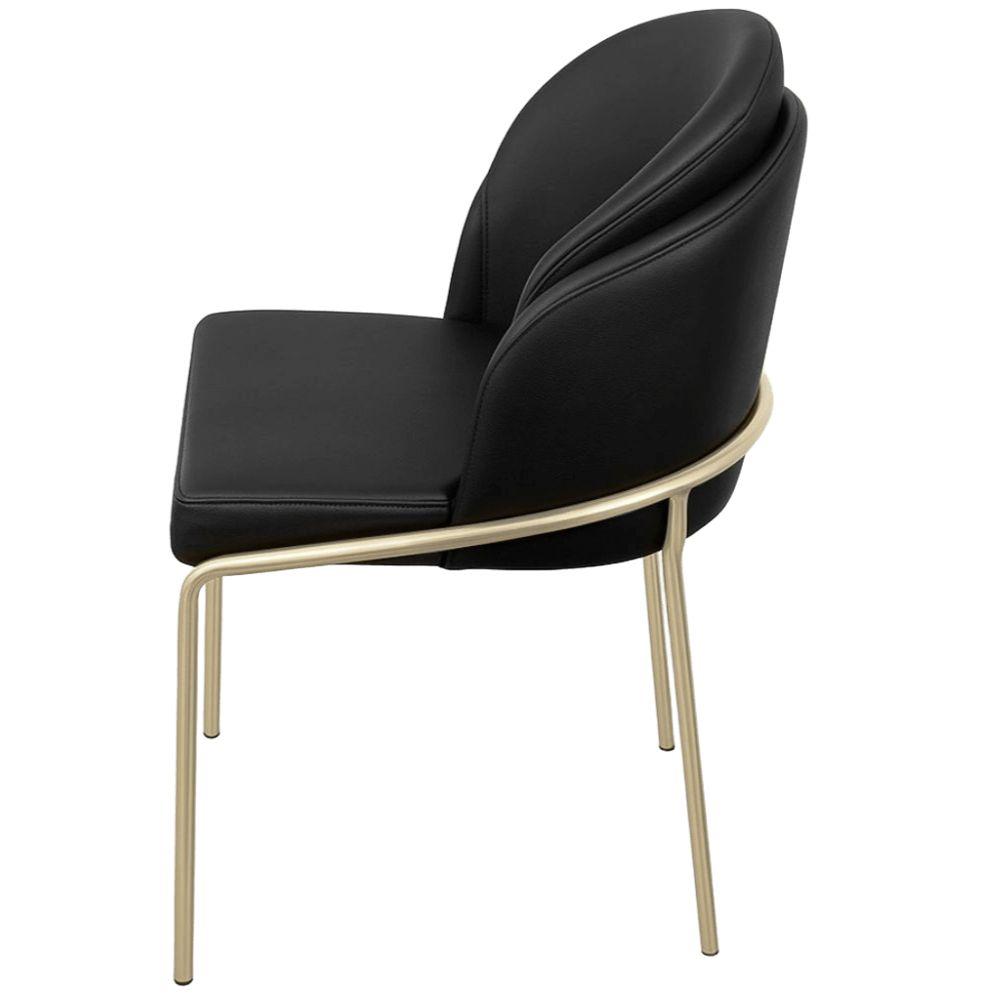 Cadeira Aurora Couro Preto Metal Champanhe