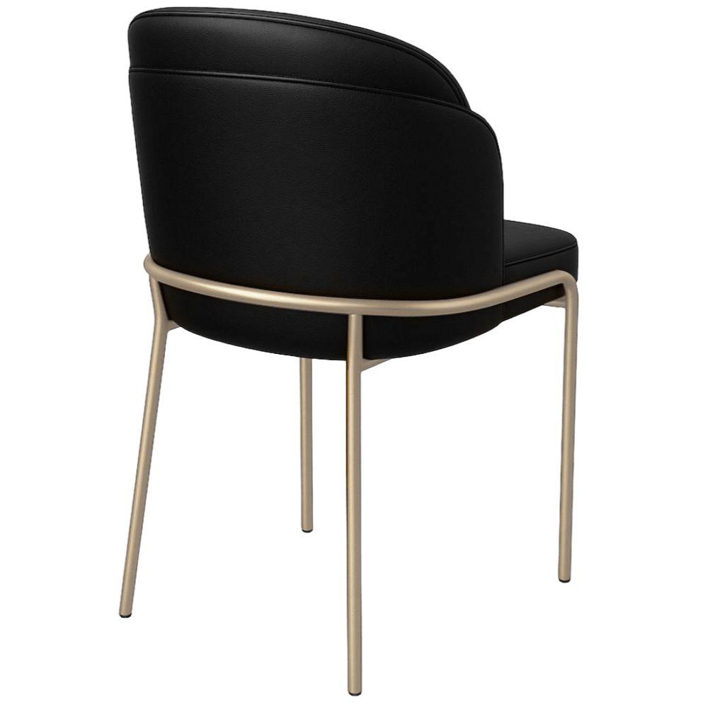 Cadeira Aurora Couro Preto Metal Champanhe