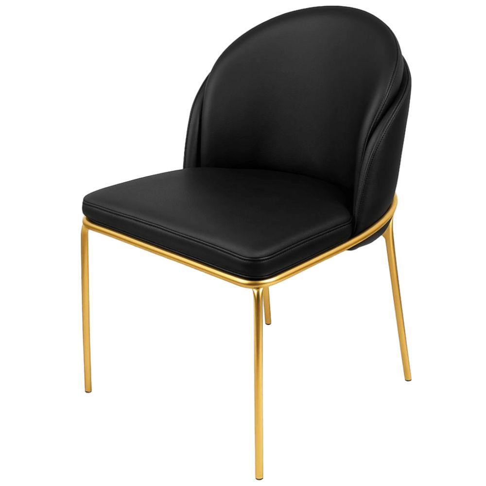 Cadeira Aurora Couro Preto Metal Dourado