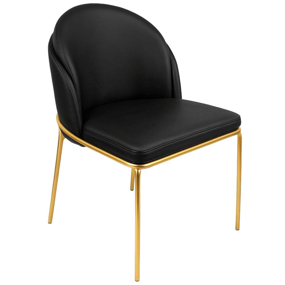 Cadeira Aurora Couro Preto Metal Dourado