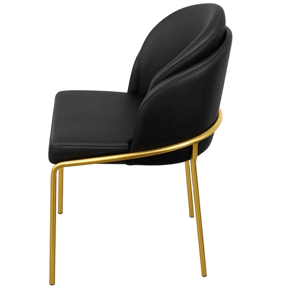 Cadeira Aurora Couro Preto Metal Dourado