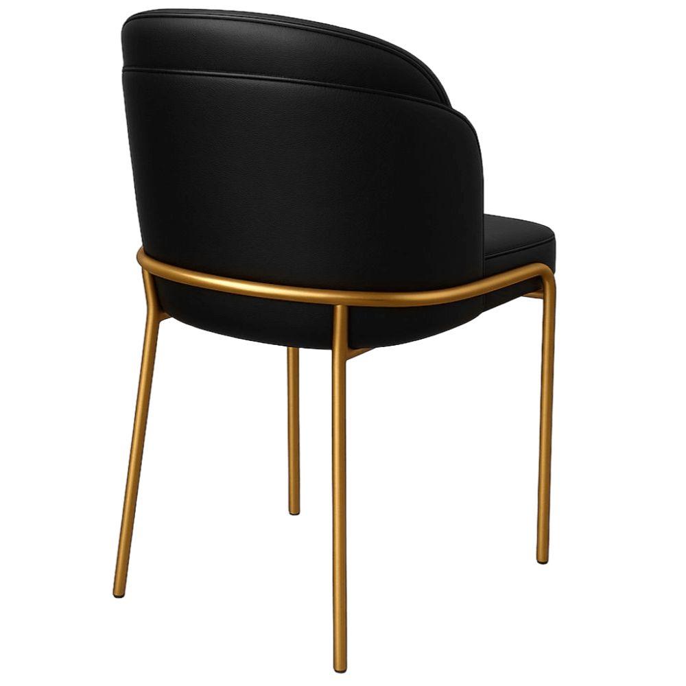 Cadeira Aurora Couro Preto Metal Dourado