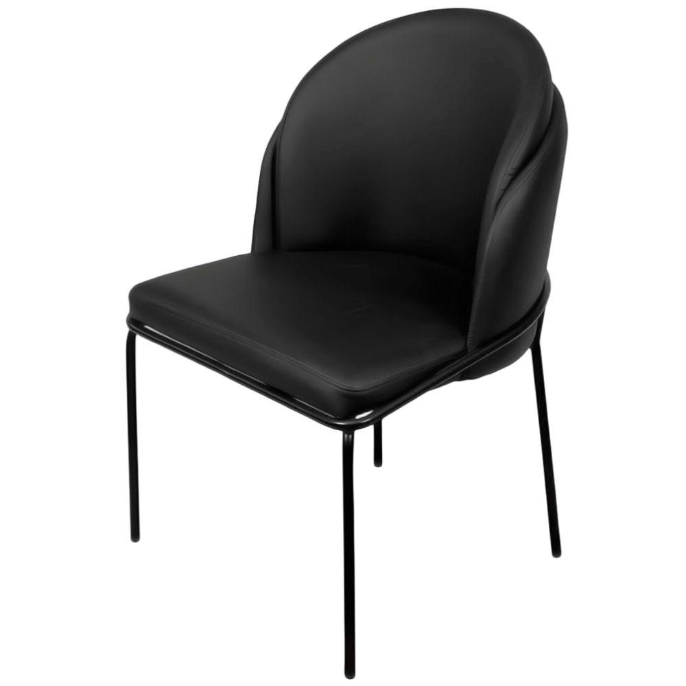 Cadeira Aurora Couro Preto Metal Preto