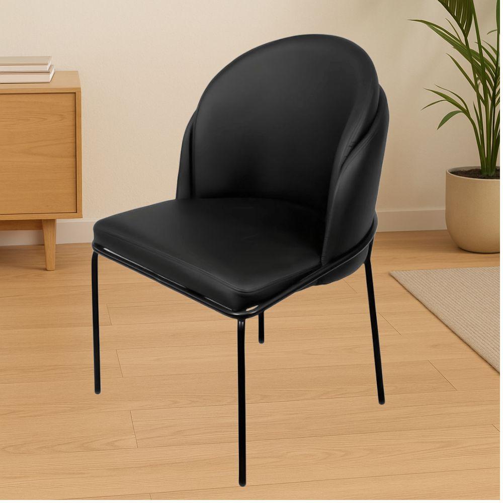 Cadeira Aurora Couro Preto Metal Preto