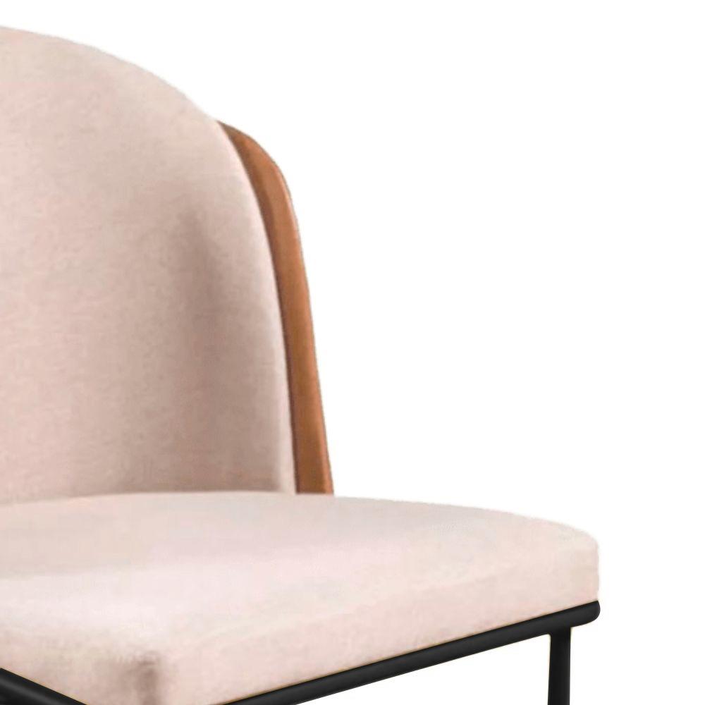 Cadeira Aurora Linho Bege Couro Caramelo Metal Preto