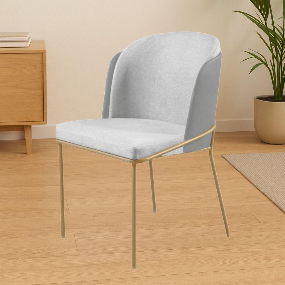 Cadeira Aurora Linho Cinza Couro Cinza Metal Dourado