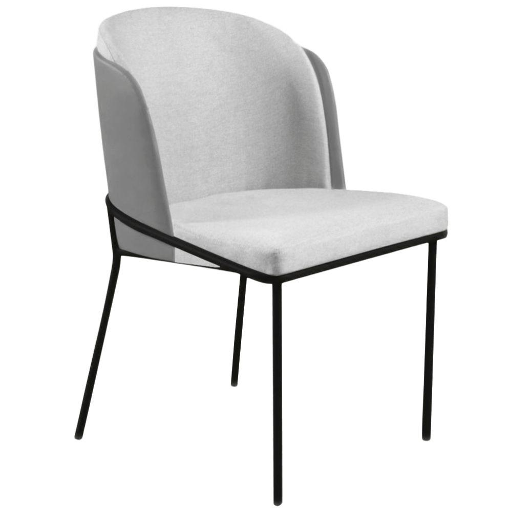 Cadeira Aurora Linho Cinza Couro Cinza Metal Preto