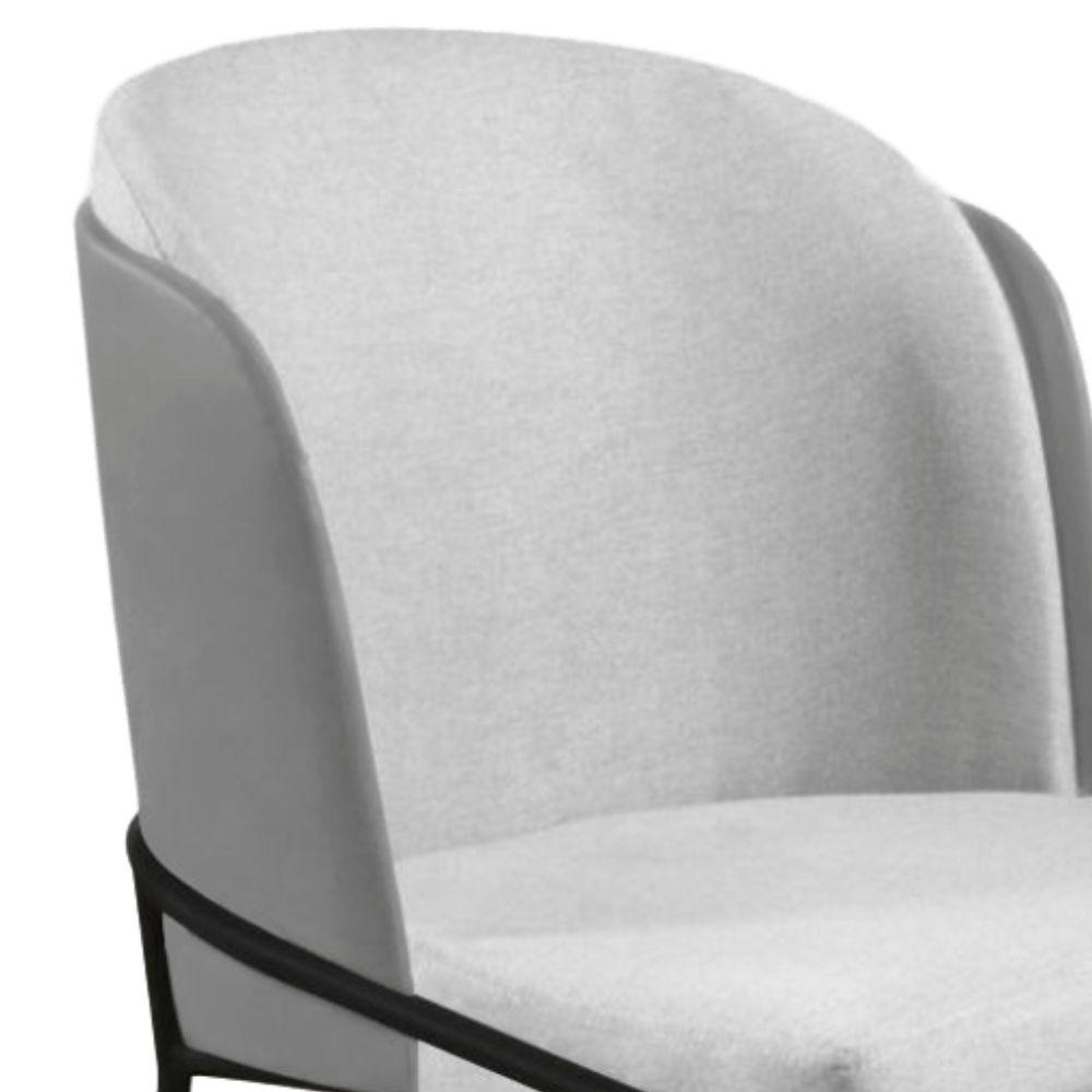 Cadeira Aurora Linho Cinza Couro Cinza Metal Preto