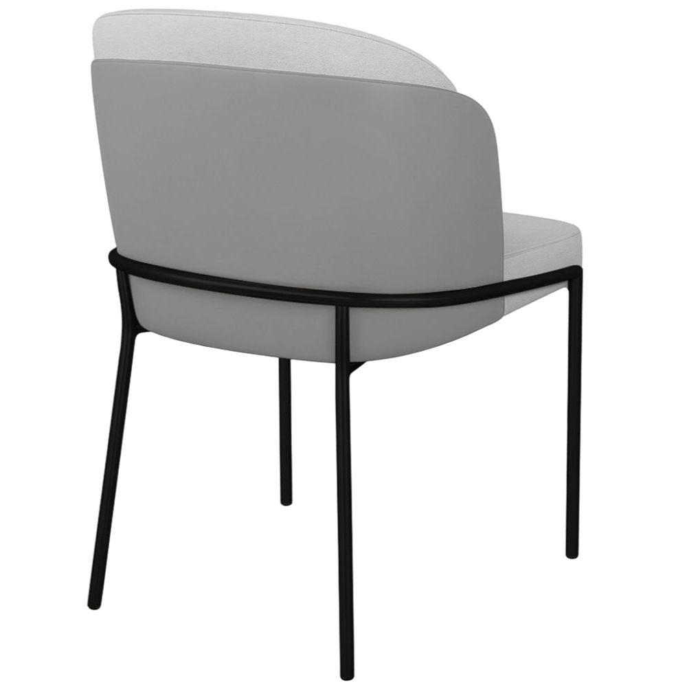 Cadeira Aurora Linho Cinza Couro Cinza Metal Preto