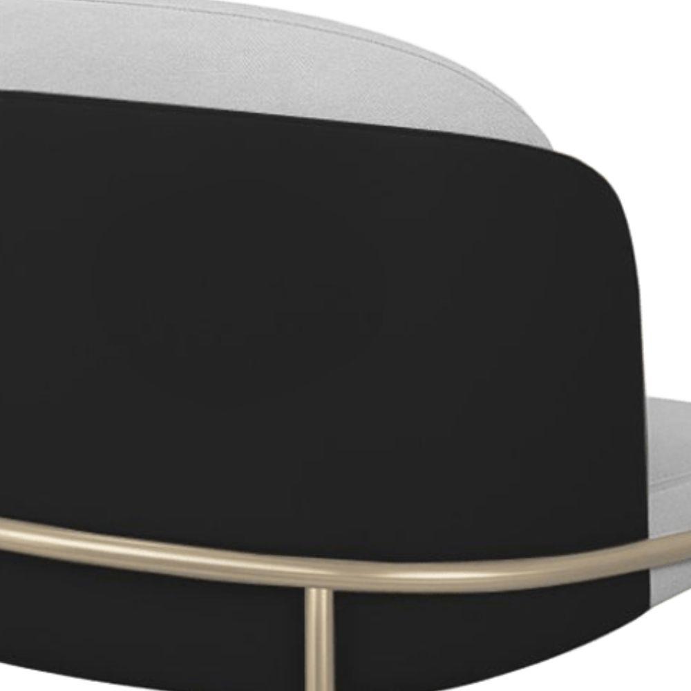 Cadeira Aurora Linho Cinza Couro Preto Metal Champanhe