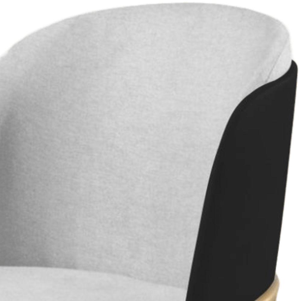 Cadeira Aurora Linho Cinza Couro Preto Metal Dourado