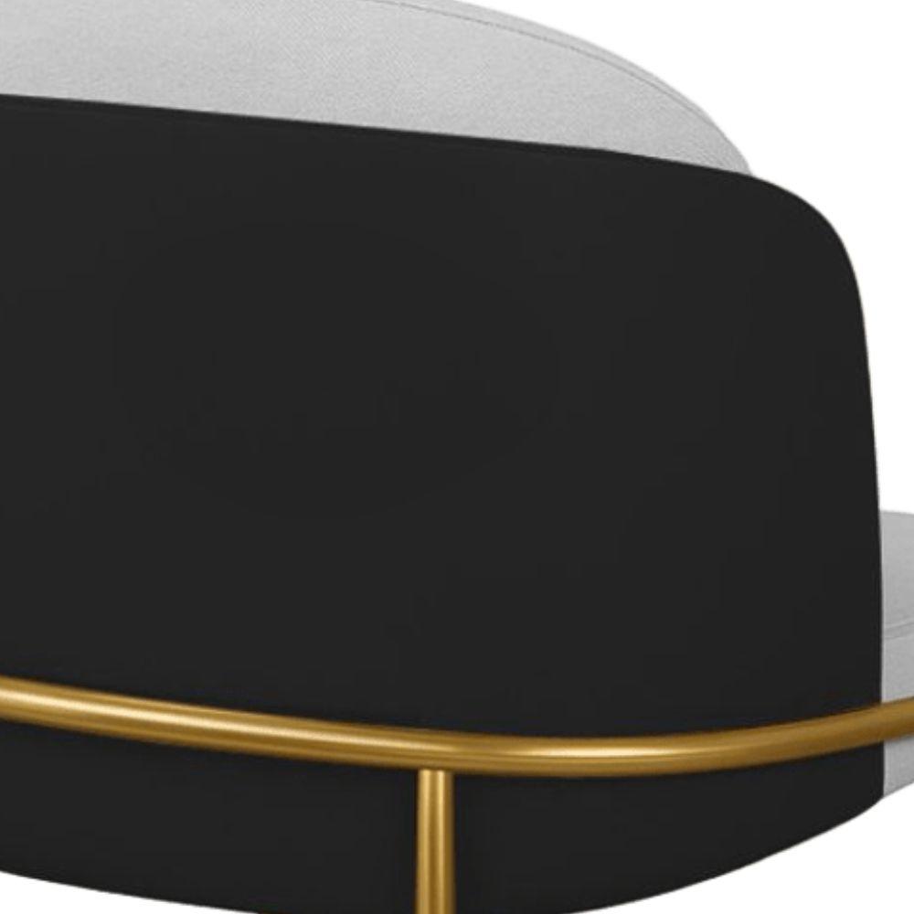 Cadeira Aurora Linho Cinza Couro Preto Metal Dourado
