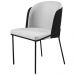 Cadeira Aurora Linho Cinza Couro Preto Metal Preto