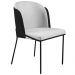 Cadeira Aurora Linho Cinza Couro Preto Metal Preto