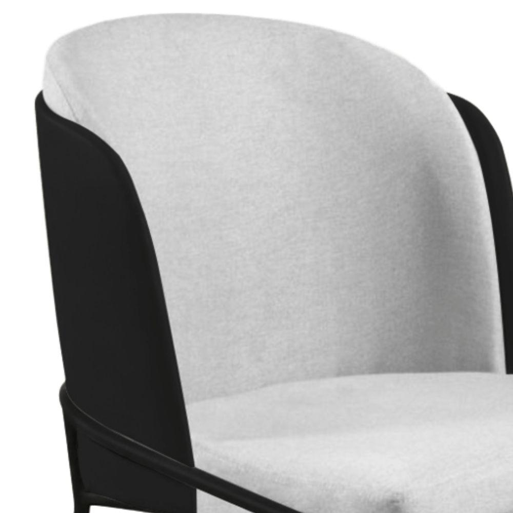 Cadeira Aurora Linho Cinza Couro Preto Metal Preto